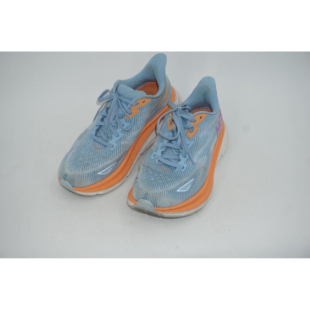Hoka One One Clifton 9 Shoes Women's Size 7‎ Blue Orange Wide Running Sneakers